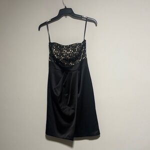 White House Black Market strapless black and white lace and satin mini dress,